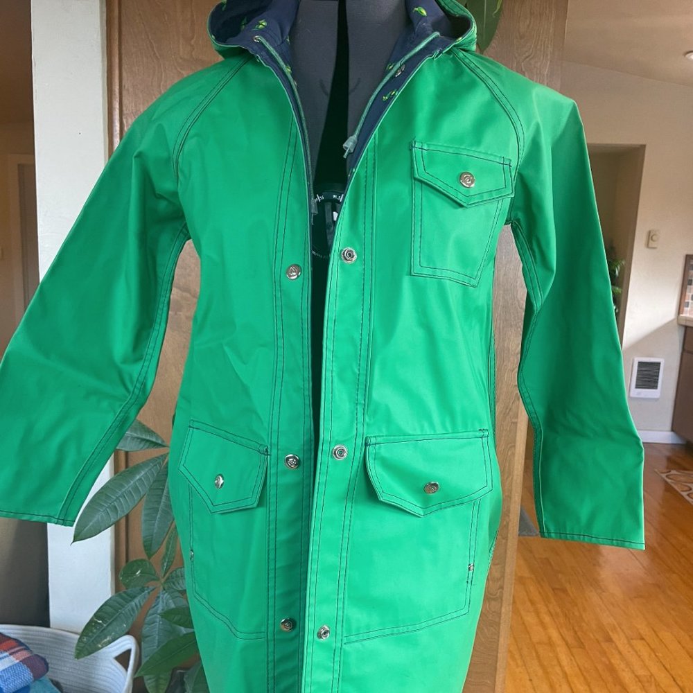 Kids Raindrops raincoat with duck lining | sz. 12 | green & blue
